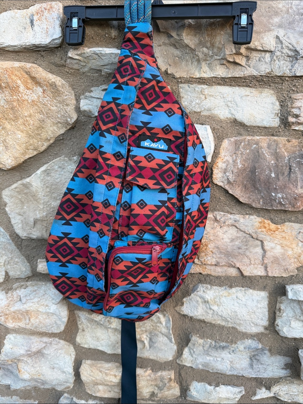Kavu Sling Bag in Red & Blue Aztec Print